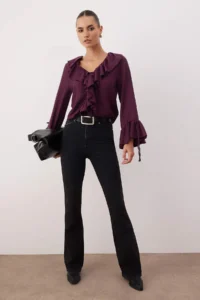TRENDYOLMİLLA Anthracite High Waist comfort/Flexible Flare jeans