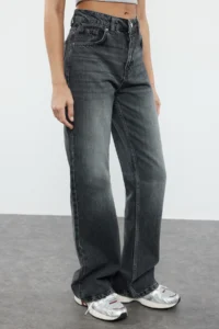TRENDYOLMİLLA Anthracite High Waist Wide Leg Wide Leg 100% Cotton Non-Stretch jeans - Image 3