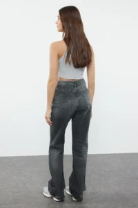 TRENDYOLMİLLA Anthracite High Waist Wide Leg Wide Leg 100% Cotton Non-Stretch jeans - Image 5