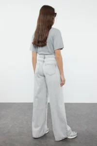 TRENDYOLMİLLA Gray High Waist Ekstra Wide Leg Wide Leg Palazzo Pants Wide Leg 100% Cotton jeans - Image 5
