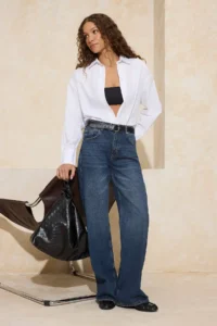 TRENDYOLMİLLA Dark Blue High Waist Wide Leg Wide Leg Wide Leg 100% Cotton Non-Stretch jeans - Image 2