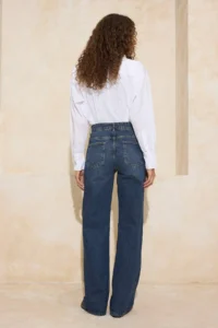 TRENDYOLMİLLA Dark Blue High Waist Wide Leg Wide Leg Wide Leg 100% Cotton Non-Stretch jeans - Image 4