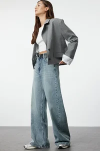 TRENDYOLMİLLA Mavi Regular Waist Ekstra Wide Leg Palazzo Pants Wide Leg 100% Cotton Non-Stretch jeans - Image 2