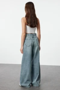 TRENDYOLMİLLA Mavi Regular Waist Ekstra Wide Leg Palazzo Pants Wide Leg 100% Cotton Non-Stretch jeans - Image 5