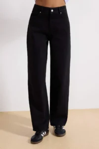TRENDYOLMİLLA Black High Waist Baggy 100% Cotton Non-Stretch jeans - Image 3