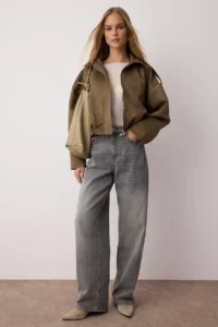 TRENDYOLMİLLA Gray High Waist Baggy 100% Cotton Non-Stretch jeans
