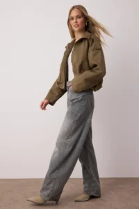 TRENDYOLMİLLA Gray High Waist Baggy 100% Cotton Non-Stretch jeans - Image 2