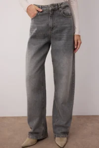 TRENDYOLMİLLA Gray High Waist Baggy 100% Cotton Non-Stretch jeans - Image 3