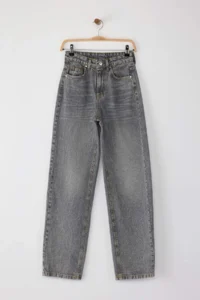 TRENDYOLMİLLA Gray High Waist Baggy 100% Cotton Non-Stretch jeans - Image 5
