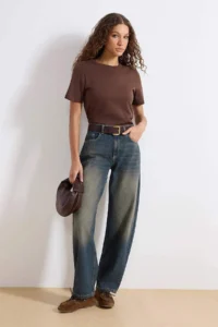 TRENDYOLMİLLA More Sustainable Dark Blue Regular Waist Loose Baggy 100% Cotton Non-Stretch jeans