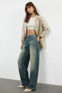 TRENDYOLMİLLA More Sustainable Dark Blue Regular Waist Loose Baggy 100% Cotton Non-Stretch jeans - Image 6