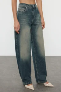 TRENDYOLMİLLA More Sustainable Dark Blue Regular Waist Loose Baggy 100% Cotton Non-Stretch jeans - Image 7