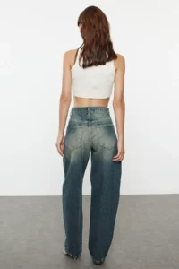 TRENDYOLMİLLA More Sustainable Dark Blue Regular Waist Loose Baggy 100% Cotton Non-Stretch jeans - Image 9