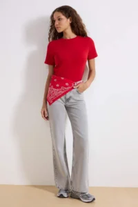 TRENDYOLMİLLA Gray High Waist Wide Leg Wide Leg 100% Cotton Non-Stretch jeans