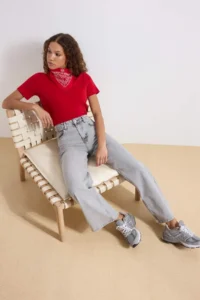 TRENDYOLMİLLA Gray High Waist Wide Leg Wide Leg 100% Cotton Non-Stretch jeans - Image 2