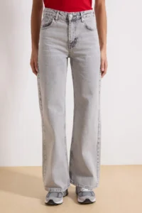 TRENDYOLMİLLA Gray High Waist Wide Leg Wide Leg 100% Cotton Non-Stretch jeans - Image 3