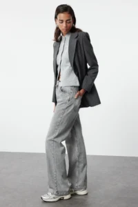 TRENDYOLMİLLA Gray High Waist Wide Leg Wide Leg 100% Cotton Non-Stretch jeans - Image 6