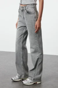 TRENDYOLMİLLA Gray High Waist Wide Leg Wide Leg 100% Cotton Non-Stretch jeans - Image 8