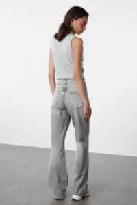 TRENDYOLMİLLA Gray High Waist Wide Leg Wide Leg 100% Cotton Non-Stretch jeans - Image 9