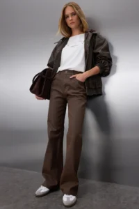TRENDYOLMİLLA Brown Coated High Waist Wide Leg jeans - Image 2