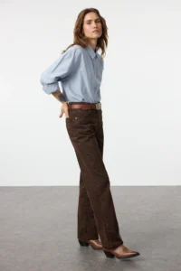 TRENDYOLMİLLA Multicolored Leopard Patterned Brown High Waist Wide Leg Wide Leg 100% Cotton jeans - Image 2