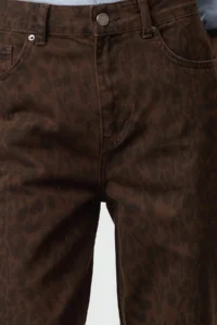 TRENDYOLMİLLA Multicolored Leopard Patterned Brown High Waist Wide Leg Wide Leg 100% Cotton jeans - Image 4