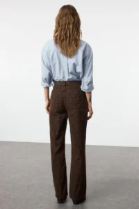 TRENDYOLMİLLA Multicolored Leopard Patterned Brown High Waist Wide Leg Wide Leg 100% Cotton jeans - Image 5