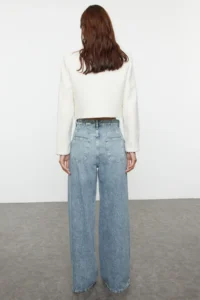 TRENDYOLMİLLA Mavi High Waist Ekstra Wide Leg Palazzo Pants Wide Leg 100% Cotton Non-Stretch jeans - Image 5