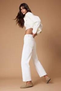 TRENDYOLMİLLA Ecru Cut-out High Waist Straight 100% Cotton Non-Stretch jeans - Image 2