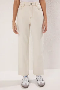 TRENDYOLMİLLA Ecru Cut-out High Waist Straight 100% Cotton Non-Stretch jeans - Image 8
