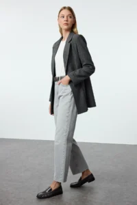 TRENDYOLMİLLA Gray Cut-out High Waist Straight 100% Cotton Non-Stretch jeans - Image 2