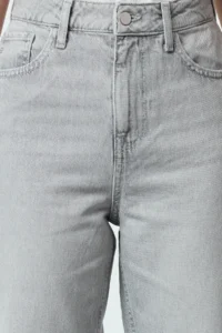 TRENDYOLMİLLA Gray Cut-out High Waist Straight 100% Cotton Non-Stretch jeans - Image 3