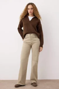 TRENDYOLMİLLA Stone  High Waist comfort/Flexible Wide Leg jeans