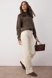TRENDYOLMİLLA Ecru High Waist Middle Flexible Wide Leg jeans