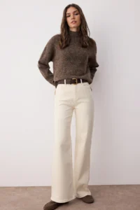 TRENDYOLMİLLA Ecru High Waist Middle Flexible Wide Leg jeans - Image 2