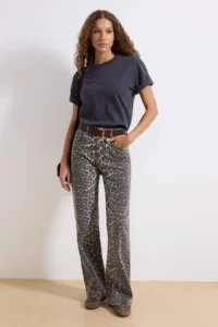 TRENDYOLMİLLA Multicolored Leopard Patterned Brown High Waist Middle Flexible Wide Leg jeans