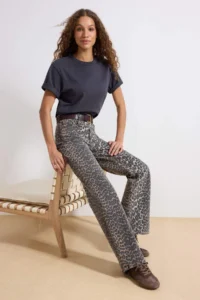 TRENDYOLMİLLA Multicolored Leopard Patterned Brown High Waist Middle Flexible Wide Leg jeans - Image 2
