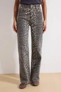 TRENDYOLMİLLA Multicolored Leopard Patterned Brown High Waist Middle Flexible Wide Leg jeans - Image 3
