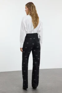 TRENDYOLMİLLA Black Bow/Ribbon Detailed Stone High Waist Wide Leg jeans - Image 5