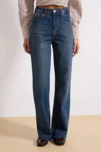 TRENDYOLMİLLA Mavi High Waist Straight 100% Cotton Non-Stretch jeans - Image 3