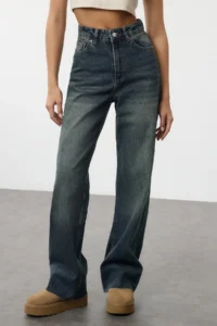 TRENDYOLMİLLA Mavi High Waist Straight 100% Cotton Non-Stretch jeans - Image 8