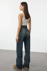 TRENDYOLMİLLA Mavi High Waist Straight 100% Cotton Non-Stretch jeans - Image 9