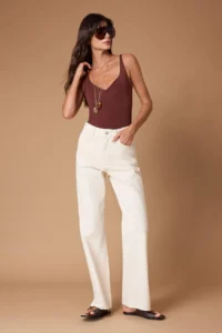 TRENDYOLMİLLA Ecru Cut-out High Waist Straight 100% Cotton Non-Stretch jeans