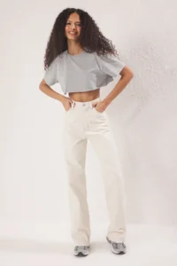TRENDYOLMİLLA Ecru Cut-out High Waist Straight 100% Cotton Non-Stretch jeans - Image 5