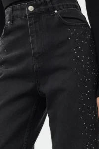 TRENDYOLMİLLA Black Stone High Waist Wide Leg Wide Leg 100% Cotton Non-Stretch jeans - Image 4