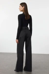 TRENDYOLMİLLA Black Stone High Waist Wide Leg Wide Leg 100% Cotton Non-Stretch jeans - Image 5