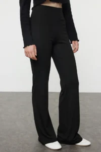 TRENDYOLMİLLA Black Wide Leg/flared leg High Waist interlock Flexible Knitting Pants - Image 4