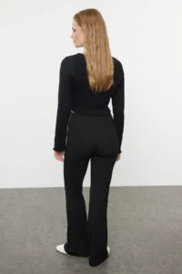 TRENDYOLMİLLA Black Wide Leg/flared leg High Waist interlock Flexible Knitting Pants - Image 6