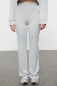 TRENDYOLMİLLA Gray Melanj Wide Leg/flared leg High Waist interlock Flexible Knitting Pants - Image 4