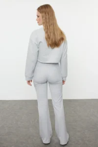 TRENDYOLMİLLA Gray Melanj Wide Leg/flared leg High Waist interlock Flexible Knitting Pants - Image 6